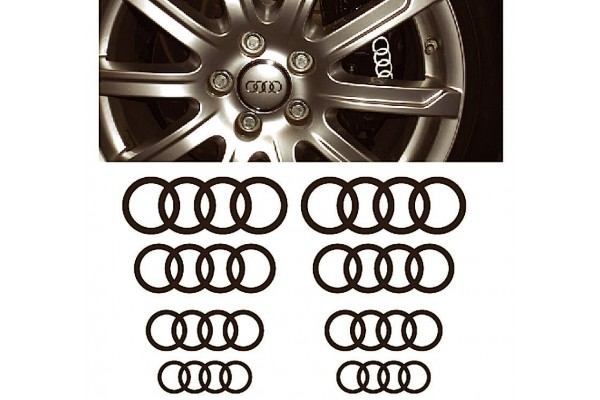 Aufkleber passend für Audi Ringe Fenster- Bremssattel- Spiegel Aufkleber - 8 Stück im Set