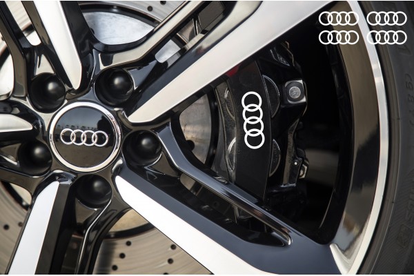 Aufkleber passend für Audi Ringe Bremssattel Felgen Spiegel Fenster Aufkleber 8 Stück 30mm - 17mm