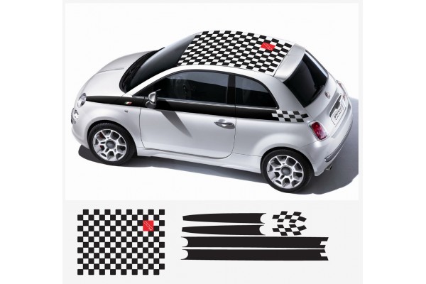 Aufkleber passend für Fiat 500 Dach- Seitenaufkleber Satz