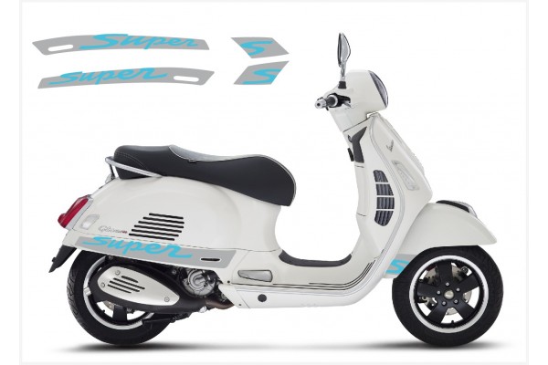 Decal to fit Vespa GT GTS Super Sport side decal Super V3 (silver – blue)