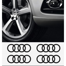 Aufkleber passend für Audi Ringe Felgen- Bremssattel- Spiegel Aufkleber - 4 Stück im Set 60mm