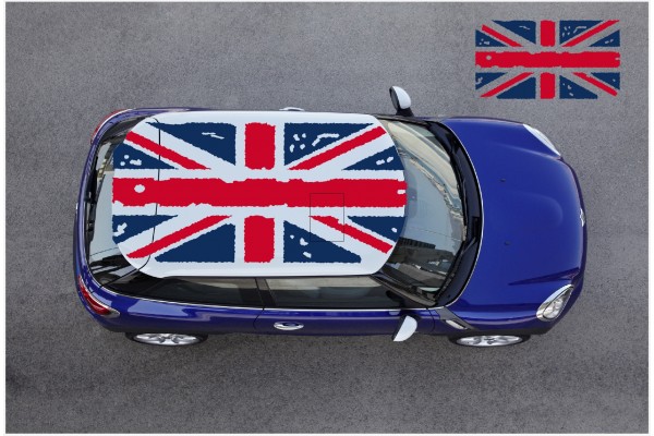 Aufkleber passend für Mini Cooper Vinyl Aufkleber Dachaufkleber Flagge Union Flag Englisch Abgenutz effekt 180cm x 98cm