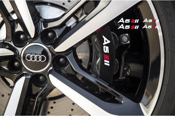 Aufkleber passend für Audi A5 // Bremssattel Felgen Spiegel Fenster Aufkleber 102mm 54mm